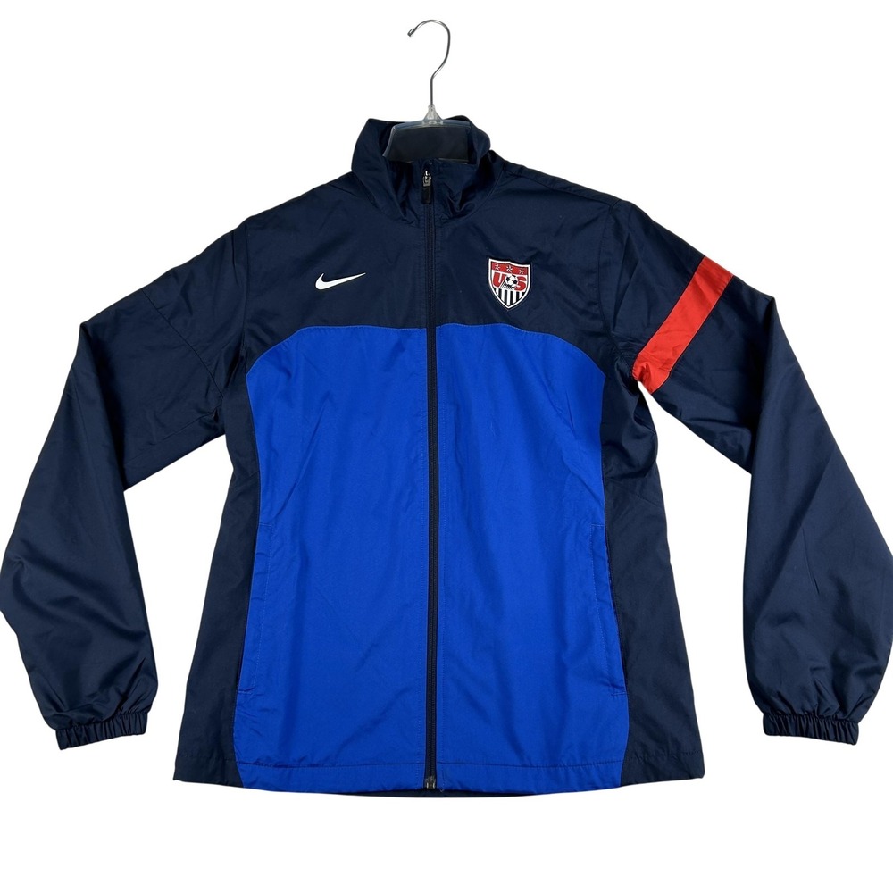 Vtg United States Soccer Jacket Womens Medium Blue Full Zip Windbreaker Nike USA